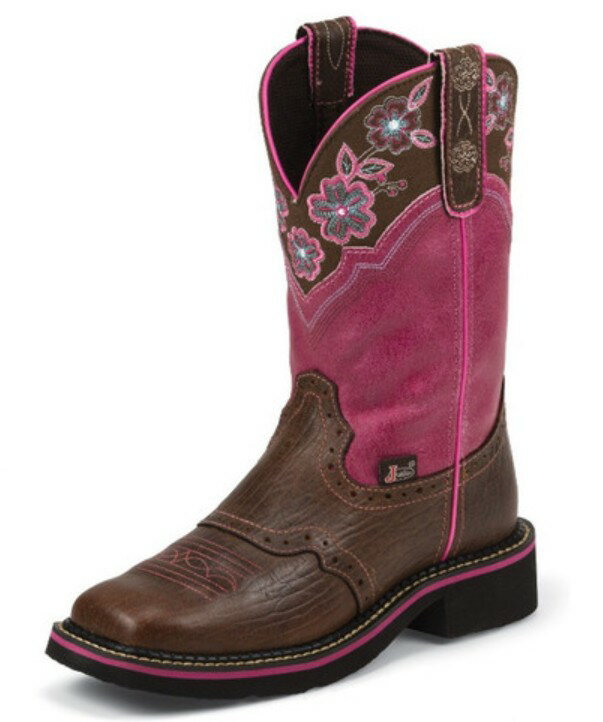 【在庫処分】7/DL9955　ジャスティン JUSTIN　レディース サイズ6B（23cm）7.5B（24.5cm）　ピンクフラワー　 ジプシー ウエスタンブー...