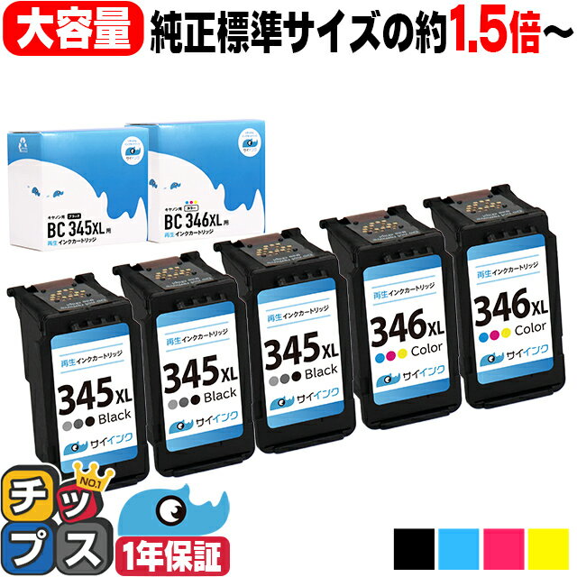 ★エントリーでP最大18倍 【純正標準サイズの約1.5倍～】 大容量 キャノン BC-345XL BC-346XL ブラック×3 カラー3色×2 リサイクルインク サイインク bc-345 bc-346 機種：PIXUS TS3330 PIXUS TS3130 PIXUS TS203 など