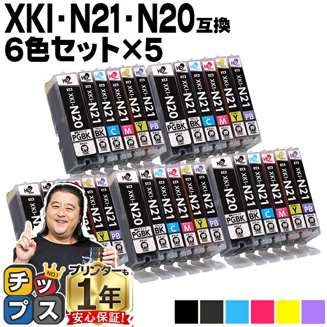 楽天インクのチップス　楽天市場店★6/1はP最大13倍 【顔料ブラック/残量表示機能付き】 キヤノン用 XKI-N21-N20 6色セット×5 互換インクカートリッジ 機種： PIXUS XK500 内容： XKI-N20PGBK XKI-N21BK XKI-N21C XKI-N21M XKI-N21Y XKI-N21PB