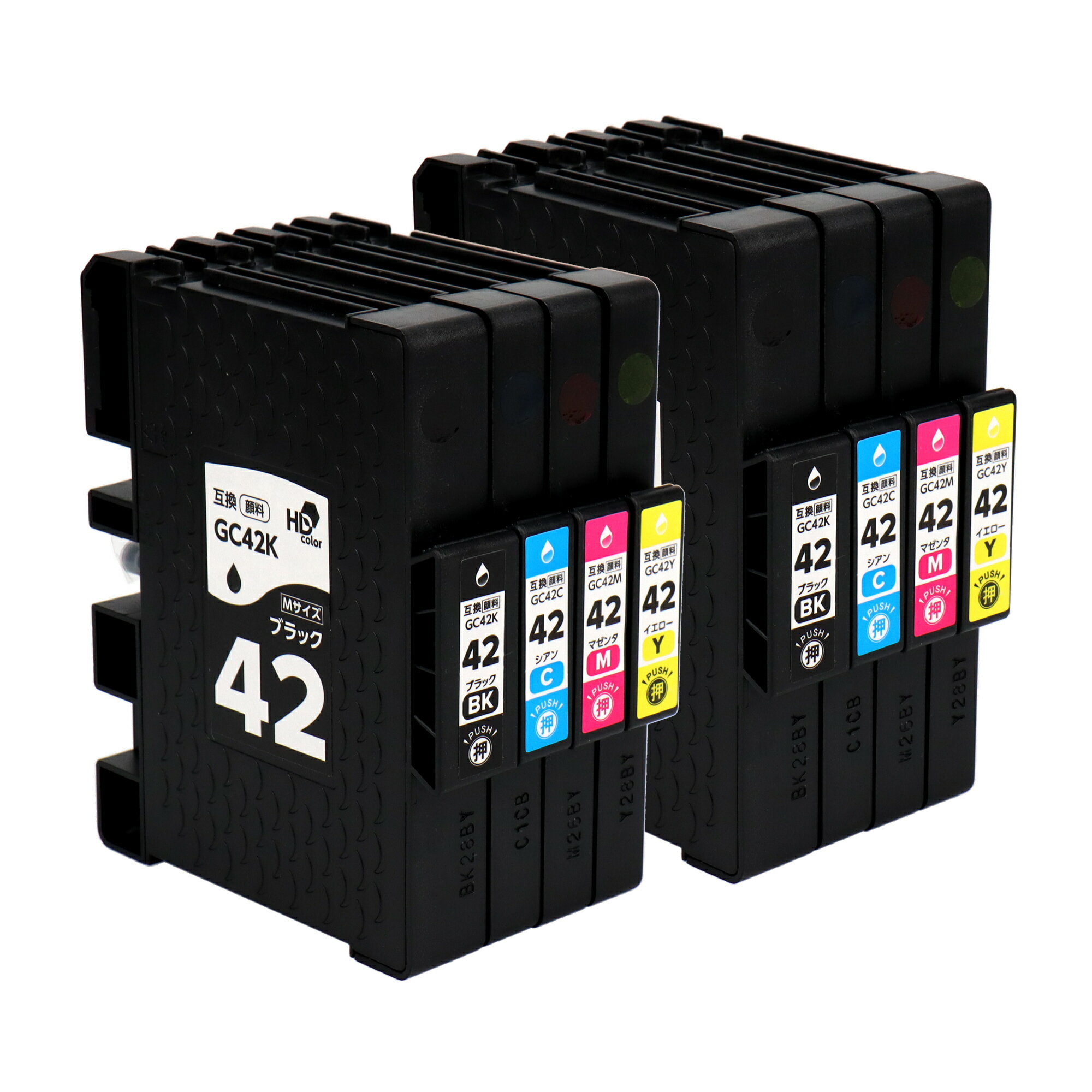 ★エントリーでP最大18倍 リコー用 GC42-4PK 顔料 4色×2セット 互換インクカートリッジ ( 速乾性、かすれにくい、高発色 ) RICOH用 gc42 機種：RICOH SG 5200 / RICOH SG 5200(フロント手差しモデル) 内容：GC42K / GC42C / GC42M / GC42Y 3