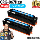 【先行セール★10%クーポン配布】 純正同様 残量表示機能付き/大容量 キヤノン用 CRG-067H CRG-067HCYN シアン 2セット 重合パウダー 互...