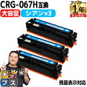 【先行セール★10%クーポン配布】 純正同様 残量表示機能付き/大容量 キヤノン用 CRG-067H CRG-067HCYN シアン 3セット 重合パウダー 互...
