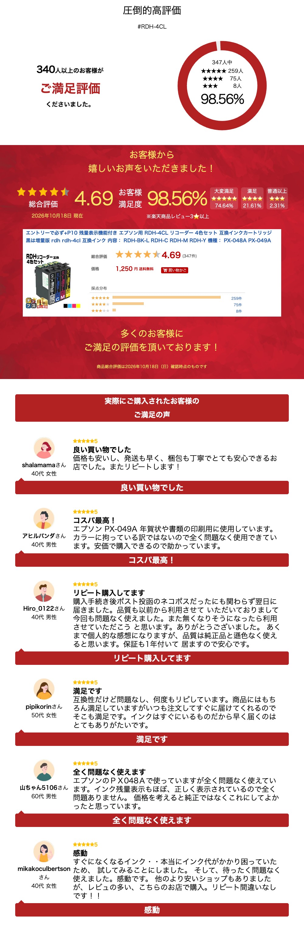 ポチッと挑戦！P10万抽選！ 残量表示機能付き エプソン用 RDH-4CL リコーダー 4色セット 互換インクカートリッジ 黒は増量版 rdh rdh-4cl 互換インク 内容： RDH-BK-L RDH-C RDH-M RDH-Y 機種： PX-048A PX-049A chips-10001892 インクのチップス 楽天市場店 サンプル画像3