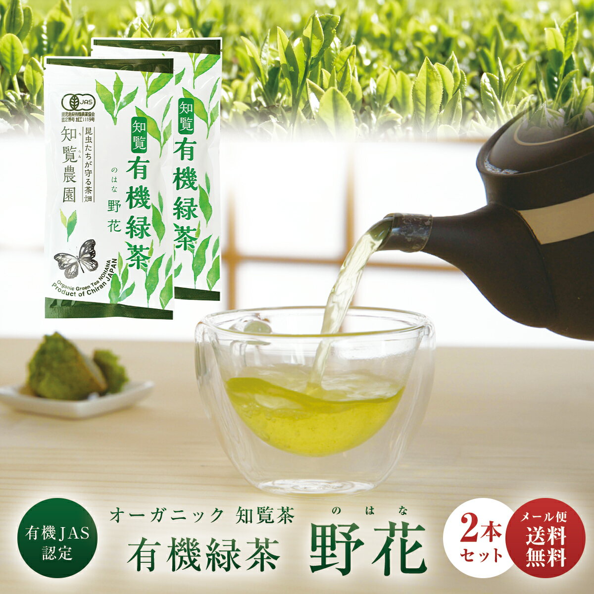 有機緑茶 知覧農園 有機 オーガニック 深蒸し 知覧茶 煎茶 野花 100g × 2本 セット 送料無料 | 有機JAS認定 深蒸し茶 有機栽培 茶葉 カテキン お茶 知覧さくら商店 緑茶 茶 知覧 ちらん 日本茶 鹿児島 ギフト プレゼント まとめ買い お中元 御歳暮にも