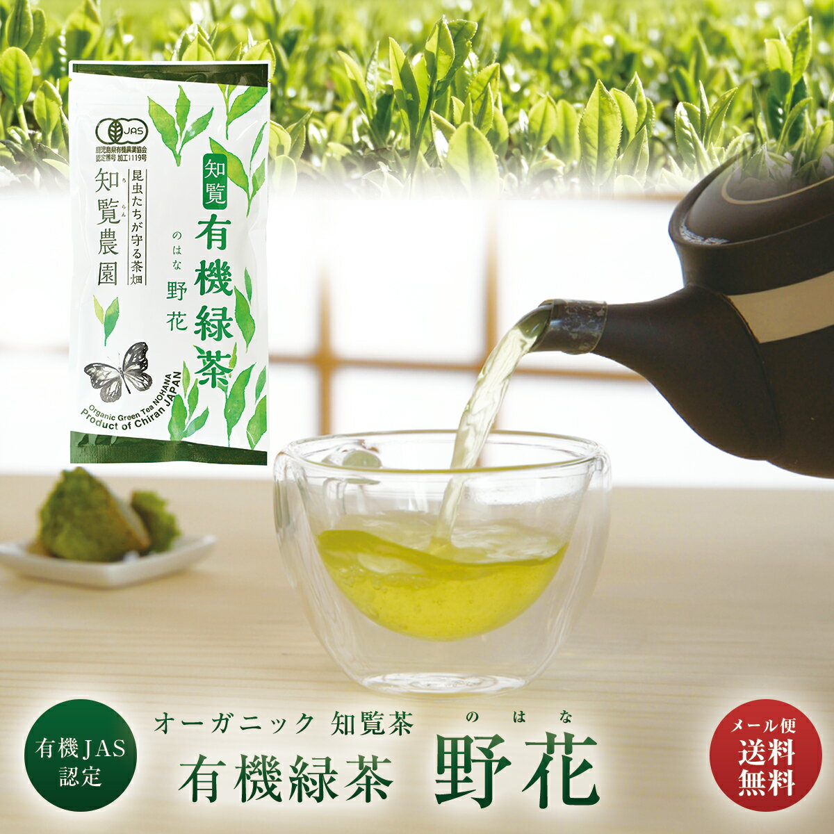 【 新茶になりました! 】 有機緑茶 知覧農園 オーガニック 有機 深蒸し 知覧茶 煎茶 野花 100g 送料無料 | 有機JAS認定 深蒸し茶 有機栽培 茶葉 カテキン お茶 知覧さくら商店 緑茶 茶 知覧 ち…