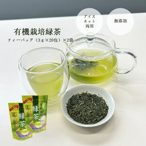 お茶 緑茶 オーガニック【2個セット】有機栽培 緑茶 ティーバッグ 3g×20 送料無料 緑茶 ホット アイス オーガニック 有機栽培 無添加 緑茶 ソイロン製ティーバッグ やぶきた あさつゆ お茶 鹿児島茶 知覧茶 煎茶