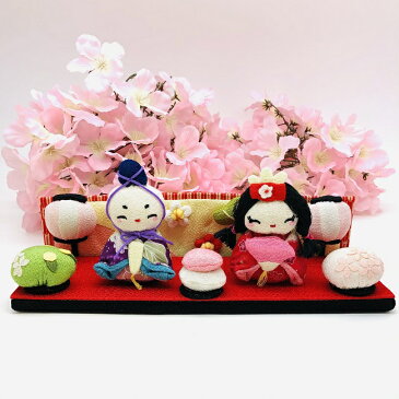 ひな壇飾り一段 かわいい コンパクト 壇付き 屏風付き 玄関 飾り 初節句 お祝い ちりめん 数量限定 お雛様 桃の節句 3月3日 上巳の節句 ひな人形 お内裏様 女の子