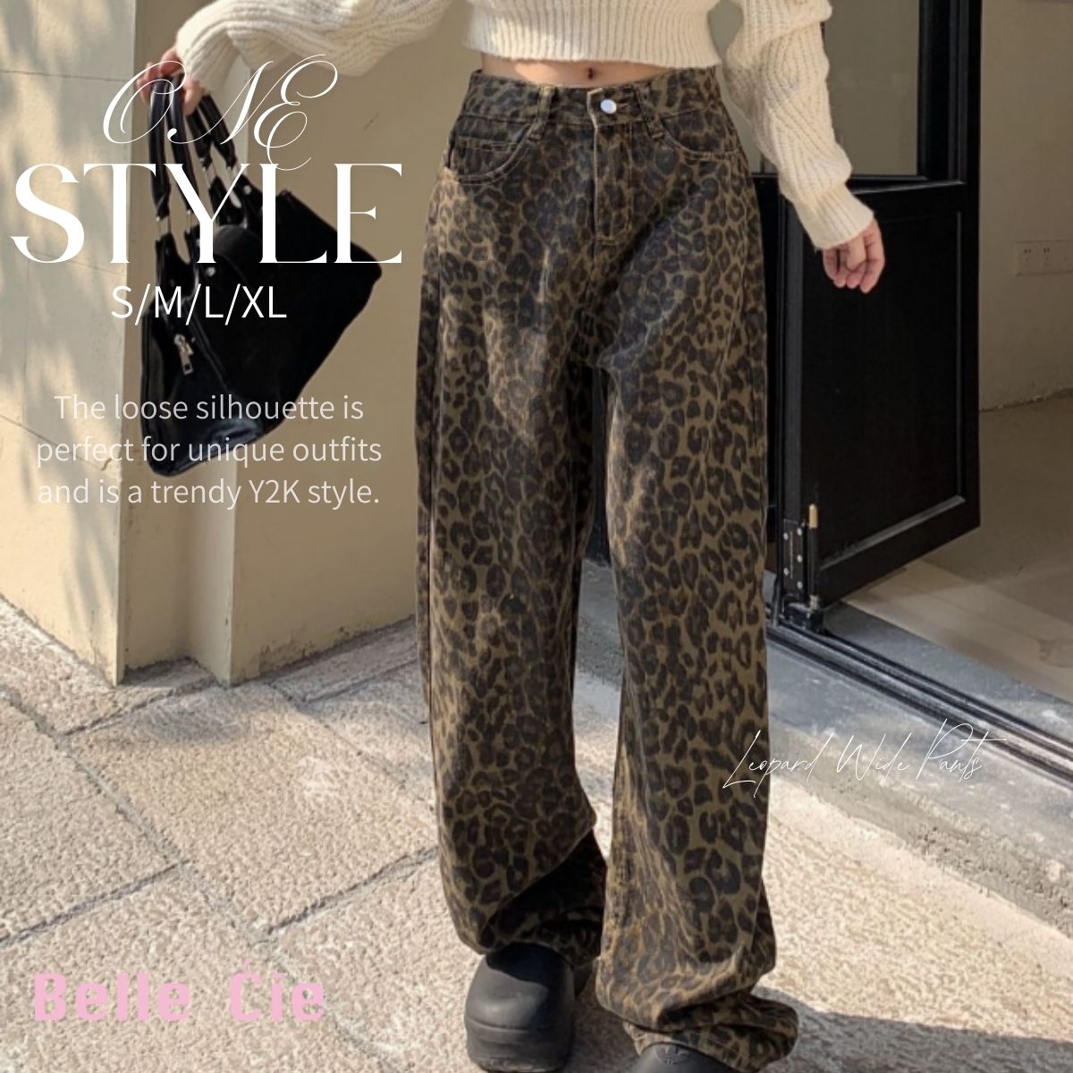 乐天商城 - ワイドパンツ レオパード 豹 ヒョウ 柄パン ストレート Y2K レディース 韓国ファッション 総柄 アニマル柄 ストリート 個性派 韓国ボトム 柄