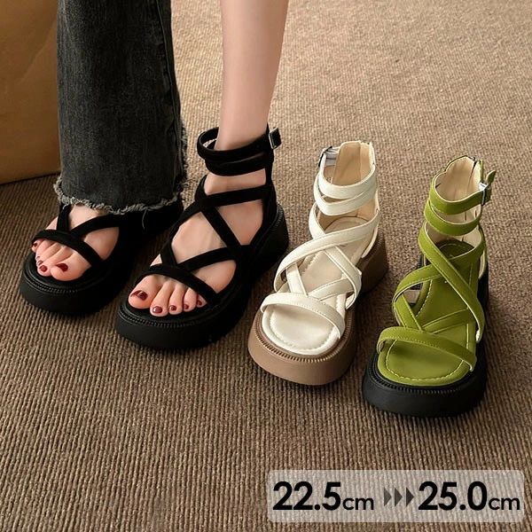 厚底サンダル ストラップサンダル ブーツサンダル グラディエーター風 ぺたんこサンダル ぺたんこ ぺったんこ 編み上げタイプ お洒落なサンダル 厚底 サンダル 歩きやすい レディース かかとあり 夏 ベルト 靴 女性 大人 美脚 シューズ シンプル dj006n1n1c6