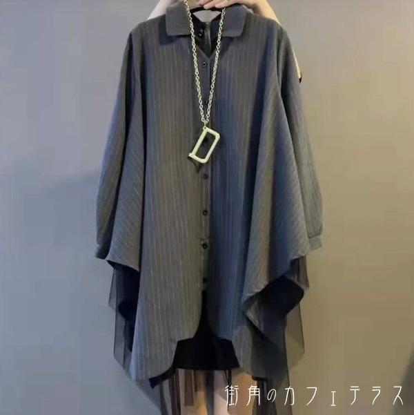 Rakuten - フェイクレイヤード 通学 トップス キュート 40代 二の腕カバー チュール きれいめ 大人かわいい スタイルアップ こなれ感 クルーネック ブラウス レース カジュアル シンプル モノトーン レディース 抜け感 重ね着風 体型カバー シャツ 通勤 ストライプ 30代 20代 長袖