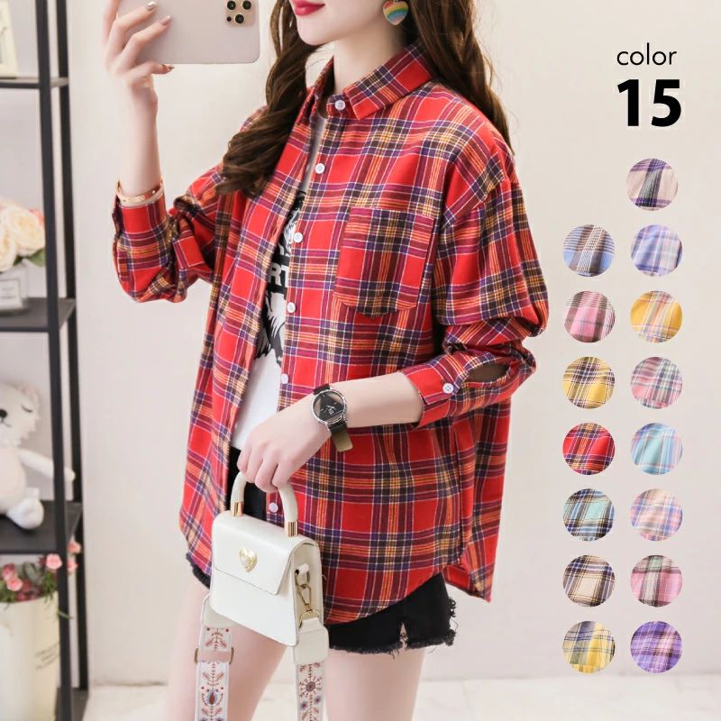 チェ ゆったり フランネル タータンチェック 秋服 秋物 ロングシャツ ネルシャツ レディース カジュアル チェックシャツ 長袖