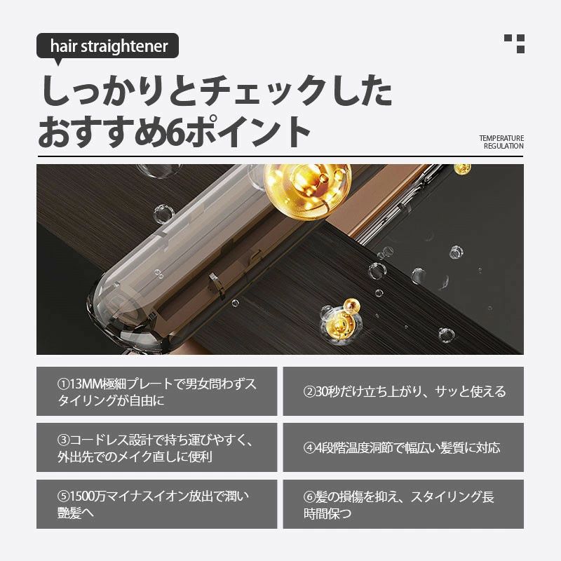 ミニ USB充電 ヘアアイロン 4段階温度調整 レディース パーマ両用 ストレート メン...