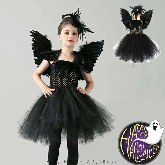 黒鳥 魔法使い 魔女 キッズ 仮装 童話 舞台衣装 3点セット 仮装 キッズ 衣装 スワン キッズドレス 舞台衣装 演出服 子供 ハロウィン 変身 パーティー 魔女 ダンス衣装 女の子 子供用ドレス コスチューム ハロウィーン イベント