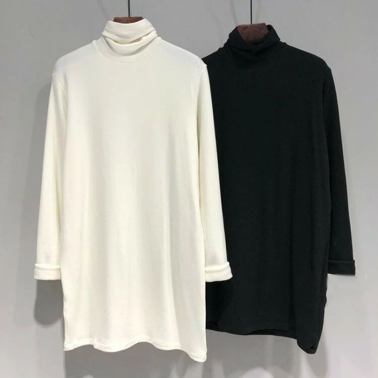 プルオーバー インナーシャツ 裏起毛 あったかインナー シンプル 防寒 ハイネック Tシャツ チュニック 長袖 トップス タートルネック 秋冬 ロング丈 レディース あったか ロングT