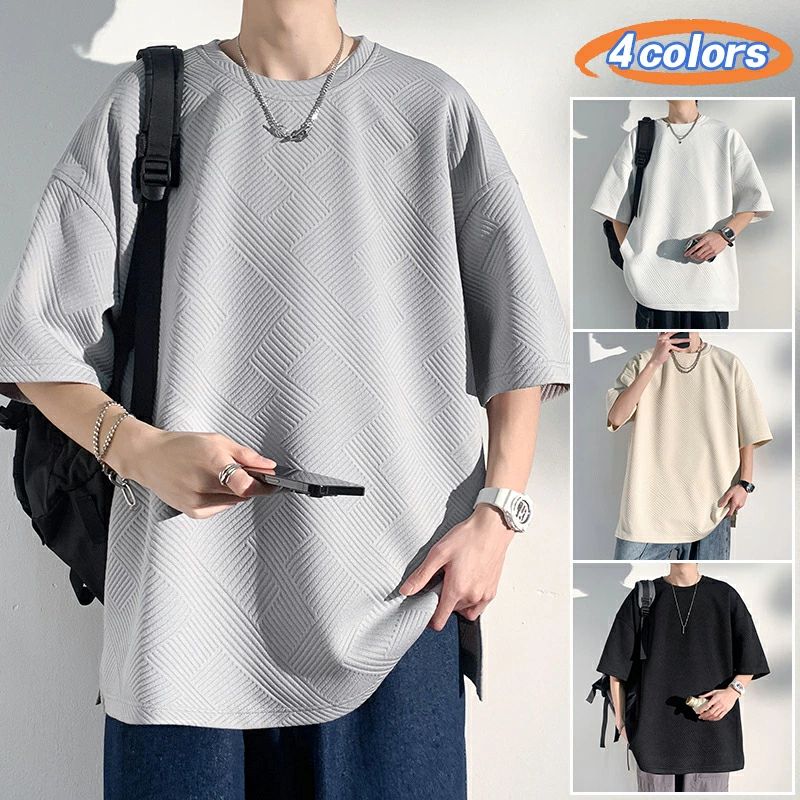 Rakuten - ファッション メンズ tシャツ 半袖tシャツ メンズ tシャツ クルーネック 大きいサイズ 白 無地 服 カットソー 夏 ワッフル 春夏 メンズtシャツ おしゃれ アメカジ 厚手 黒 半袖 生地 オーバーサイズ ゆったり ワッフル生地 メンズ トップス