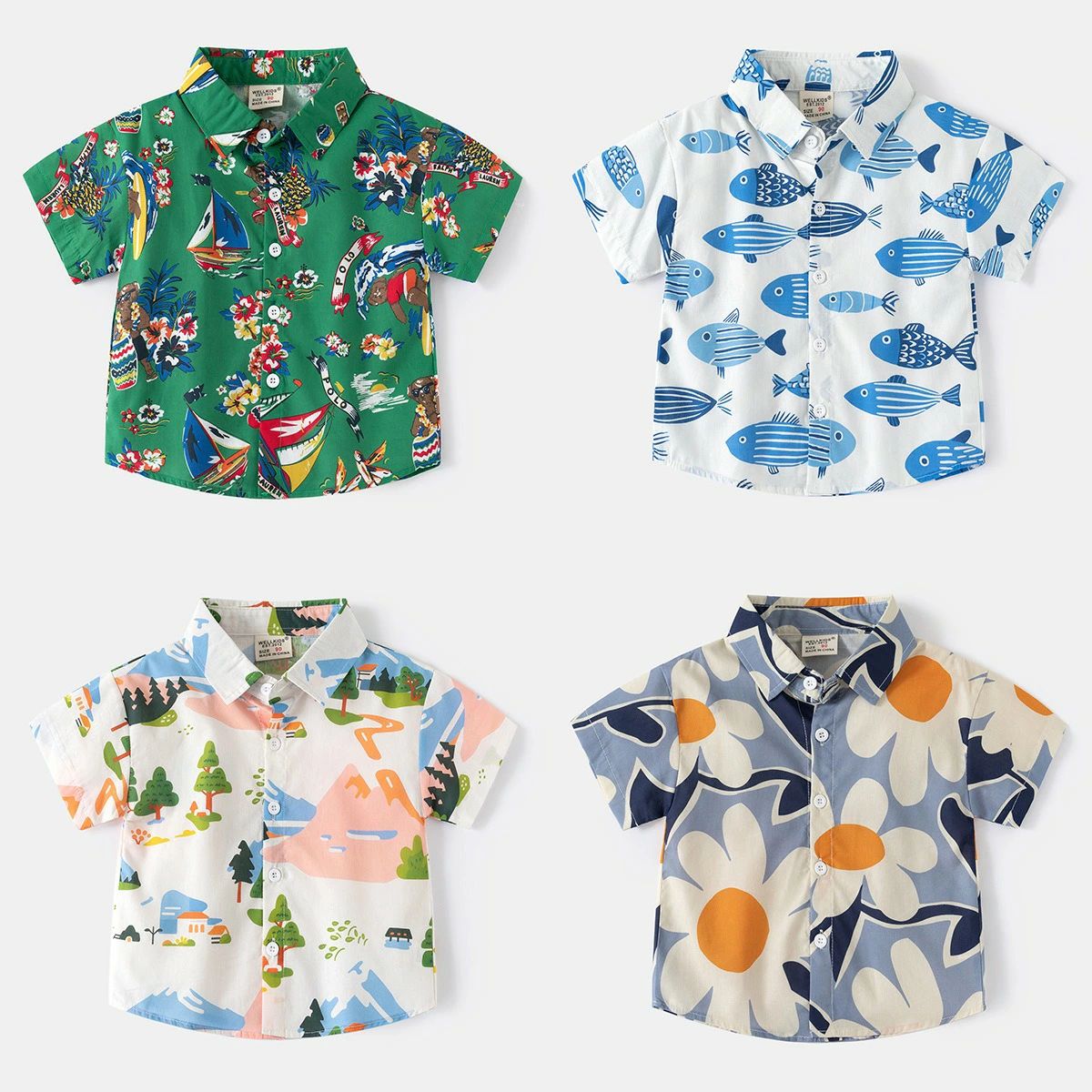 コットン 夏服 サマーシャツ 海外旅行 90/100/110/120/130cm アロハシャツ 男の子 送料無料 薄手 ハワイアン リゾート ビーチ 花柄 半袖 トップス 楽天海外通販 南国風