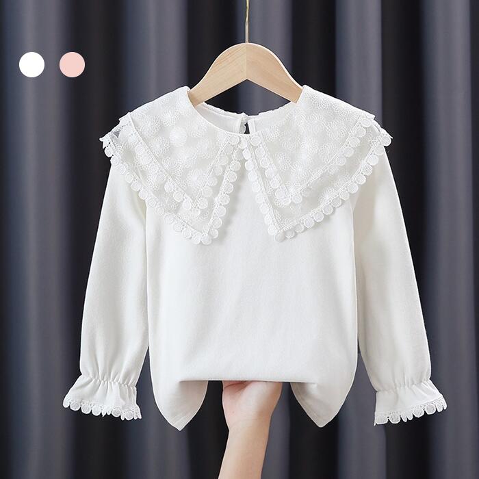 Rakuten - 入園式 女の子 ブラウス メール便送料無料 コットンシャツ 入学式 結婚式 レースの襟 カジュアル 楽天海外通販 ピンク ホワイト 七五三 発表会 長袖 子供 子供 おしゃれ 子供服 女児 可愛い 誕生日110/120/130/140/150/160cm 卒業式