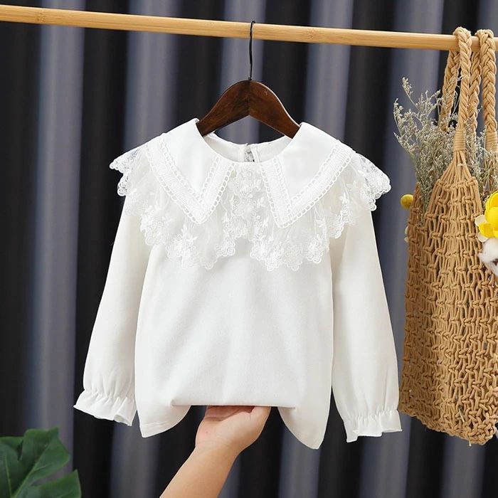 Rakuten - レースの襟 子供 ピンク 結婚式 可愛い 入学式 誕生日110/120/130/140/150/160cm 楽天海外通販 子供 ホワイト 女の子 メール便送料無料 おしゃれ 入園式 長袖 卒業式 七五三 子供服 コットンシャツ 女児 ブラウス カジュアル 発表会