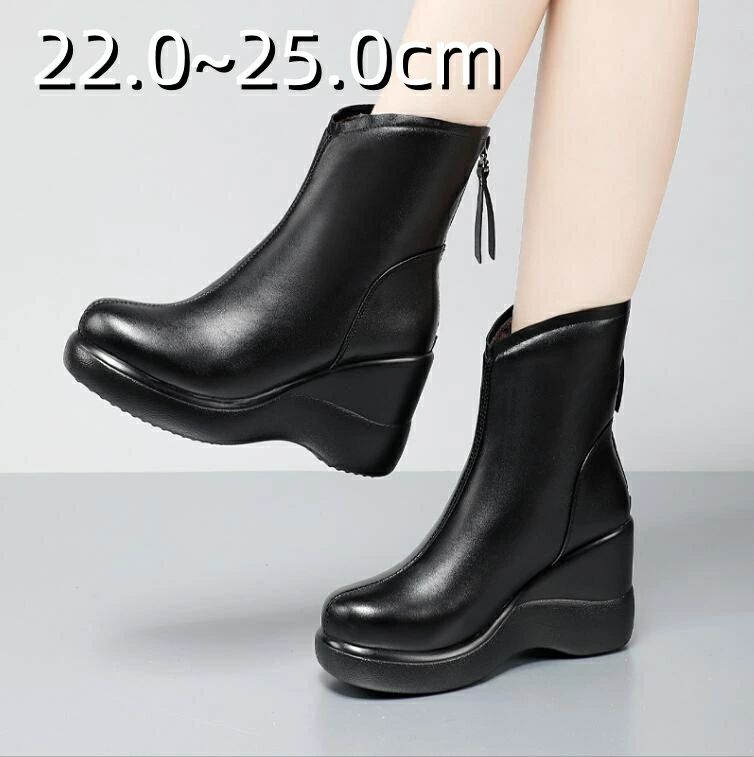 PU革 脚長効果 カジュアル 滑り止め プラットフォーム ウエッジソール 9cmヒール 黒 ブーティー ハイヒール ハイカット ショートブーツ レディース ブラック サイドゴアブーツ バックジッパー 履きやすい 美脚 合成皮革 アンクルブーツ 歩きやすい 厚底靴