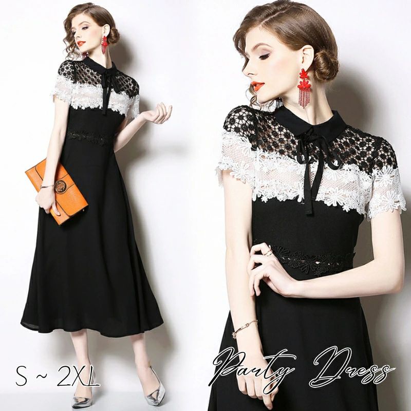 Rakuten - 40代 30代 パーティードレス 通勤通学 50代 ファスナー付き シフォン 半袖 二次会 海外通販 袖あり レース 透け Aライン シンプル ワンピース 丸襟 黒白 披露宴 20代 お呼ばれ ステージ衣装 結婚式 ミモレ丈 刺繍 オケージョンドレス フォーマル お呼ばれドレス
