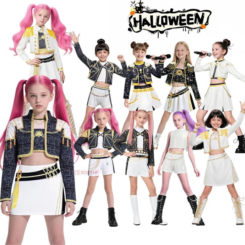 Rakuten - 女の子 子供服 ヒップホップ 団体服 コスプレ 衣装 高校生 応援 デーモン チーム 学生 おしゃれ 悪鬼 上下 ジャズ ハロウィン 魔女 ダンス チアガール キッズ ハンター アイドル 韓国 ガールズ 子供用 戦士 セットアップ 学園祭 発表会