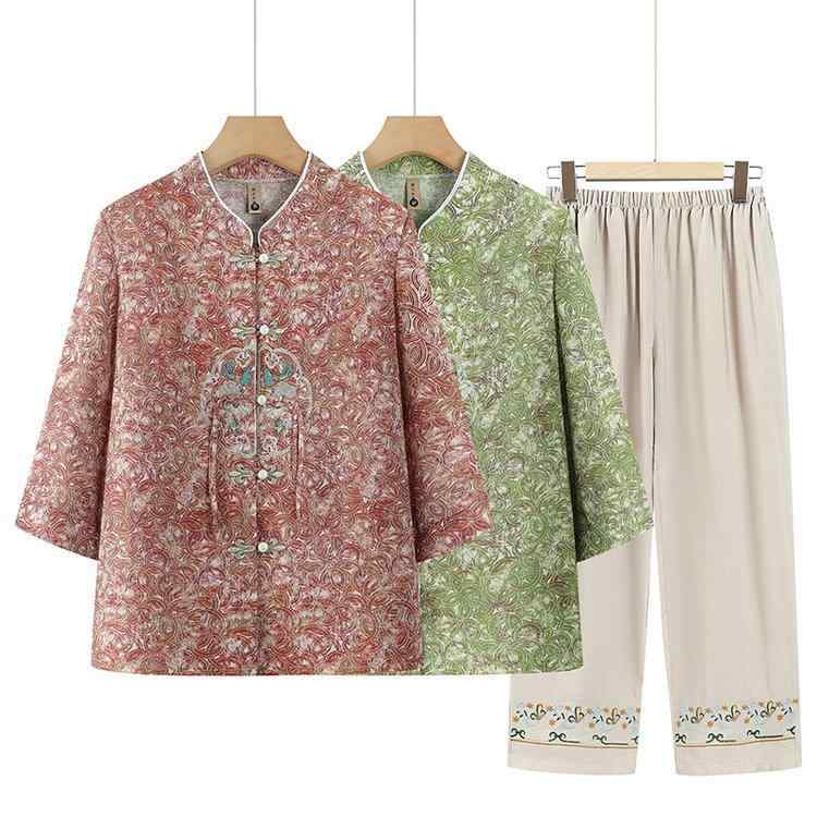 Other Apparel - セットアップ レディース シニア 70代 80代 祖母 春夏 薄手 花柄 シフォン 五分袖 開襟シャツ トップス 九分丈パンツ ゆったり 体型カバー 上下セット 普段使い お出かけ