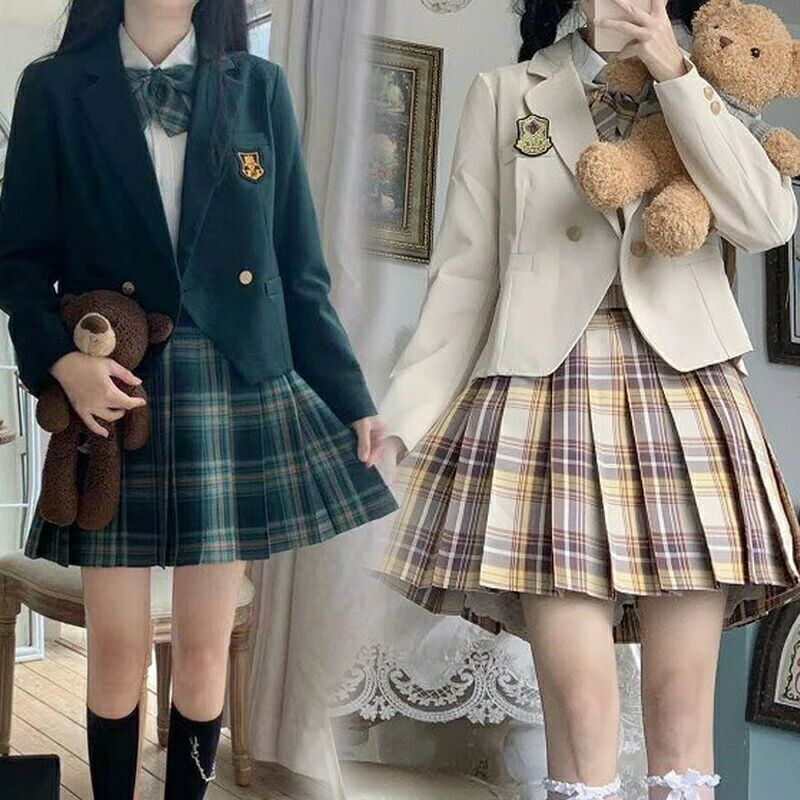 Rakuten - コスプレ 発表会 レディース 女子高生 学生 学生服 コスチューム 5点セット JK制服 仮装 卒業式スーツ cos セーラー服 高校制服 JK チェック 学園祭 ジャケット+長袖シャツ＋スカート+蝶結び+バッジ 制服