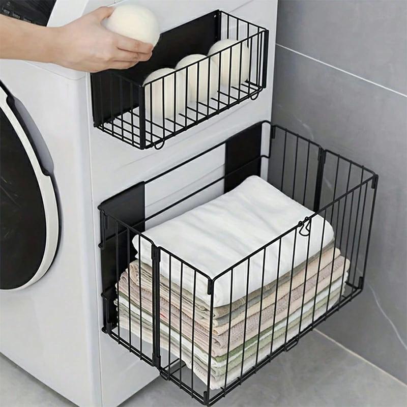 爆買い マグネットバスケット 折りたたみ スリム 磁石 壁掛けバスケット 洗濯機横 ラック お風呂収納 バスルーム バスケット 冷蔵庫 洗面所 玄関 収納 かご 籠