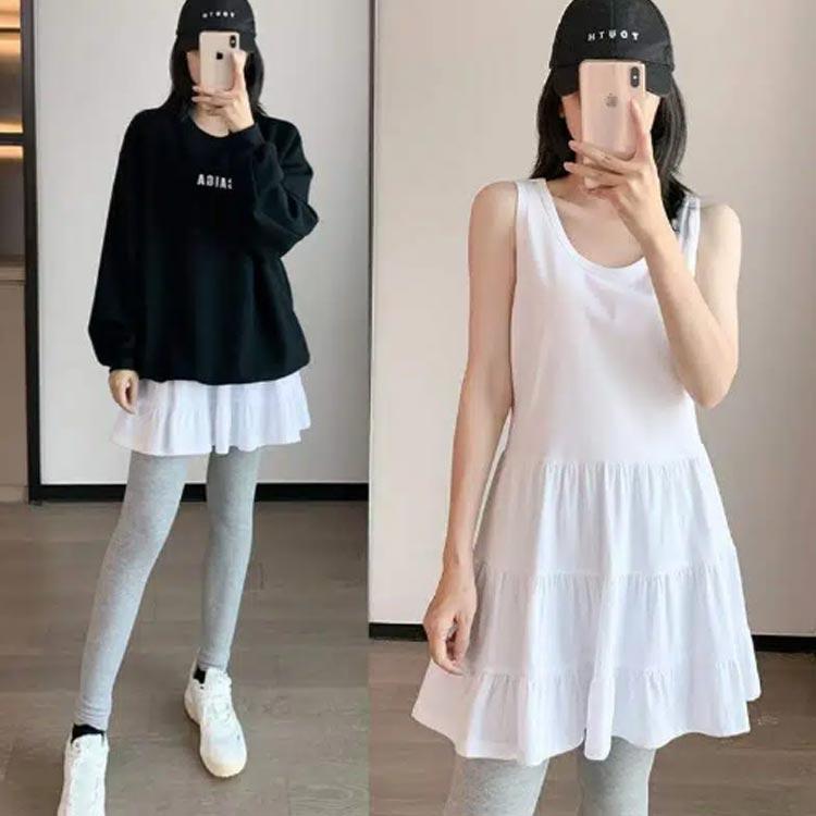 レディース ノースリーブ ロング丈 レイヤード インナー 【送料無料】タンクトップ タンク 付け 付け裾 重ね着 レース ロング ビッグカラー シャツ chiropractic-10011767 アレコレライフ サンプル画像2