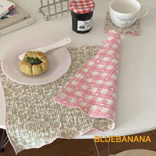 【納期要確認】ハート×フラワー リバーシブルマルチクロス 韓国雑貨 カフェ風 韓国インテリア