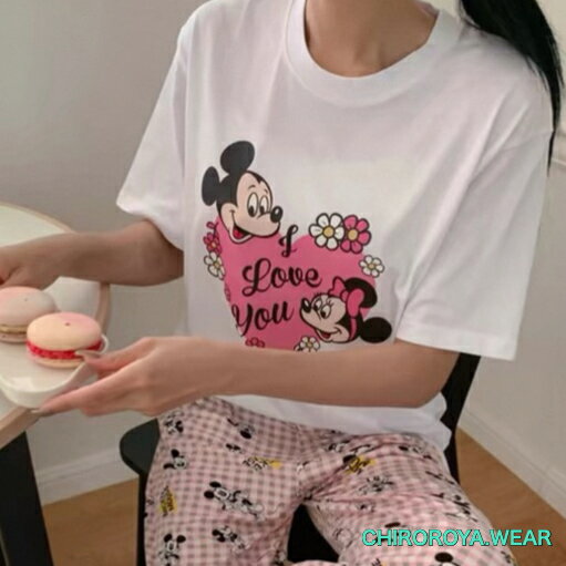 【5-14日ほどで発送】ハート×ミッキーミニーTシャツ ルームウェア ディズニー ミキミニ