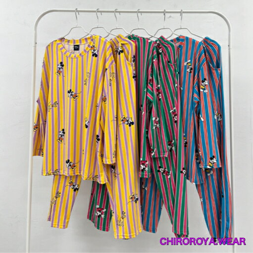 【7-10日程で発送】ストライプミッキー上下2点SET ディズニー　ルームウェア　ナイトウェアおそろコーデ　リンクコーデ