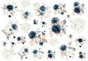 白磁用転写紙Q 9036ドローイングダークローズ / バラ 薔薇 ブルー ローズ blue rose 青 花柄 flower フラワー プレゼント モダン ブラ...