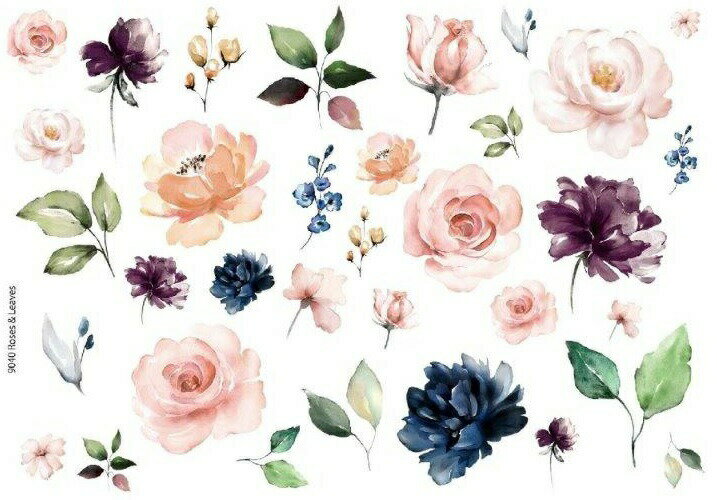 白磁用転写紙Q 9040ローズリーブス(ピンク系) / バラ 薔薇 ローズ rose 花柄 flower フラワー プレゼント ピンク 赤 レッドq0