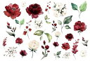 白磁用転写紙Q 9042ローズブランチ(ガーネット系) / バラ 薔薇 ローズ rose 花柄 flower フラワー プレゼント ピンク 赤 レッド パープル...