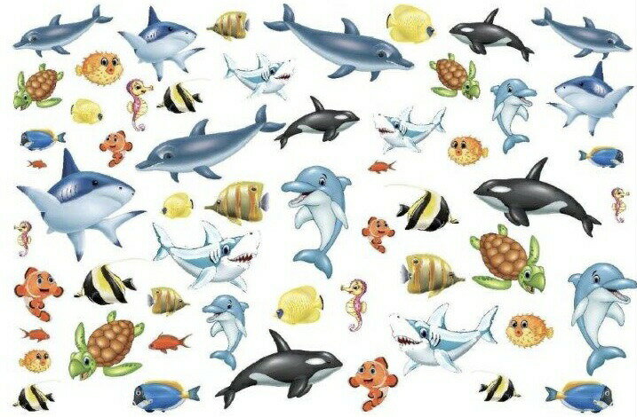 白磁用転写紙Q 9067シーストーリー　/ 海の生き物 sea 魚fishフィッシュ イルカ 亀カメ サンゴ サメ シャチq0