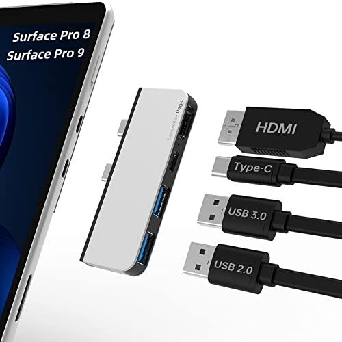 Microsoft Surface Pro 9 & Surface Pro 8 ハブドッキングステーション、4K HDMIアダプター、Type-C PD充電、USB 3.0 & USB 2.0、サーフェス Pro 8 変換ドッグ、4 in 2 アルミニウム サーフェス Pro 9 & Pro 8 専用 ハブ