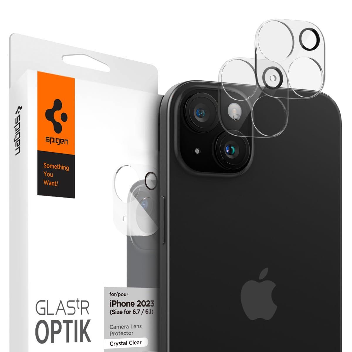 Spigen Glas.tR Optik iPhone 15 iPhone 15 Plus 用 カメラフィルム 気泡なし 保護 iPhone15 iPhone15Plus 対応 カメラ レンズ クリア 2枚入