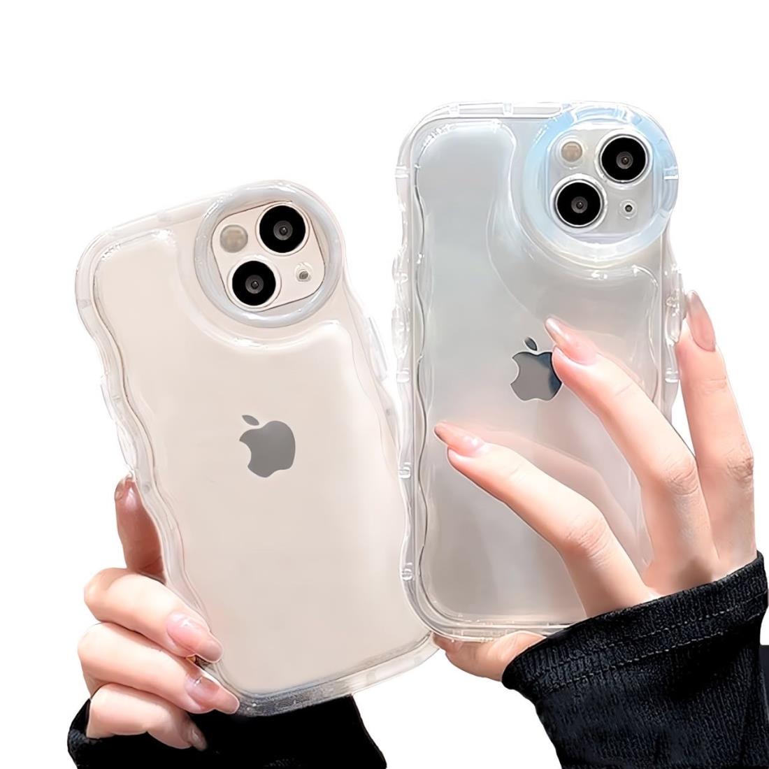 saymi's クリア ウェーブ おしゃれ 韓国 iPhone15pro ケース アクスタ収納 推し活にぴったり 手にフィット 透明 可愛い シンプル (iPhone15pro)