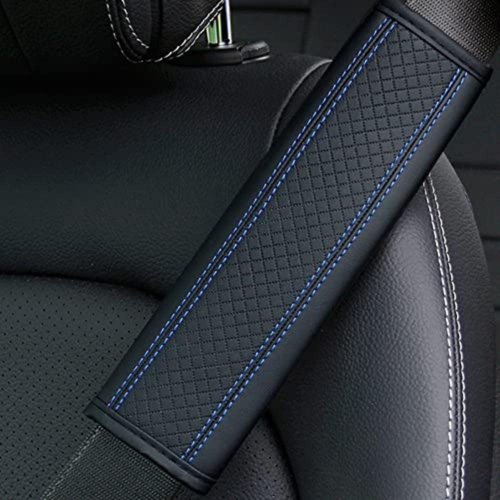 2pcsカーシートベルト革肩保護カバーシートカバーは首と肩を保護し 摩擦を減らすことができます 自動車 SUV カメラリュックのストラップに適用に運転できる ブラックブルー 