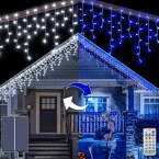 [2色切替 2種類給電方式］ ソーラー式 つららライト 10M 400灯 LED ソーラーイルミネーション【40時間まで長持ち点灯・11モード・TypeC 充電・自動点灯・記憶機能】お祭り、クリスマス、パーティーなどのイベントに (ブルー+ホワイト)