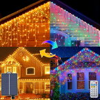 [2色切替 2種類給電方式］ ソーラー式 つららライト 10M 400灯 LED ソーラーイルミネーション【40時間まで長持ち点灯・11モード・TypeC 充電・自動点灯・記憶機能】お祭り、クリスマス、パーティーなどのイベントに (シャンパンゴールド+ミックス)