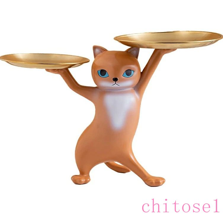 期間限定5%クーポン 財布 皿を捧げるねこ キャンディー皿 キー収納 小物収納 玄関収納 収納トレイ 置き物 猫ちゃん 金属 トレイ 鍵置き 卓上置物 動物像 彫刻装飾 玄関 ペットサイトテープル chitose1 [2]