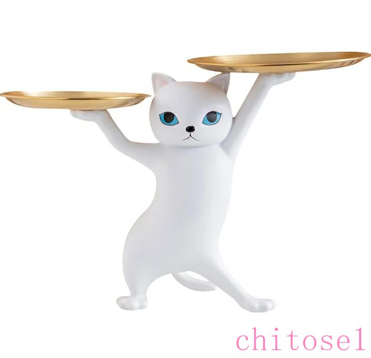 期間限定5%クーポン 財布 皿を捧げるねこ キャンディー皿 キー収納 小物収納 玄関収納 収納トレイ 置き物 猫ちゃん 金属 トレイ 鍵置き 卓上置物 動物像 彫刻装飾 玄関 ペットサイトテープル chitose1 [3]