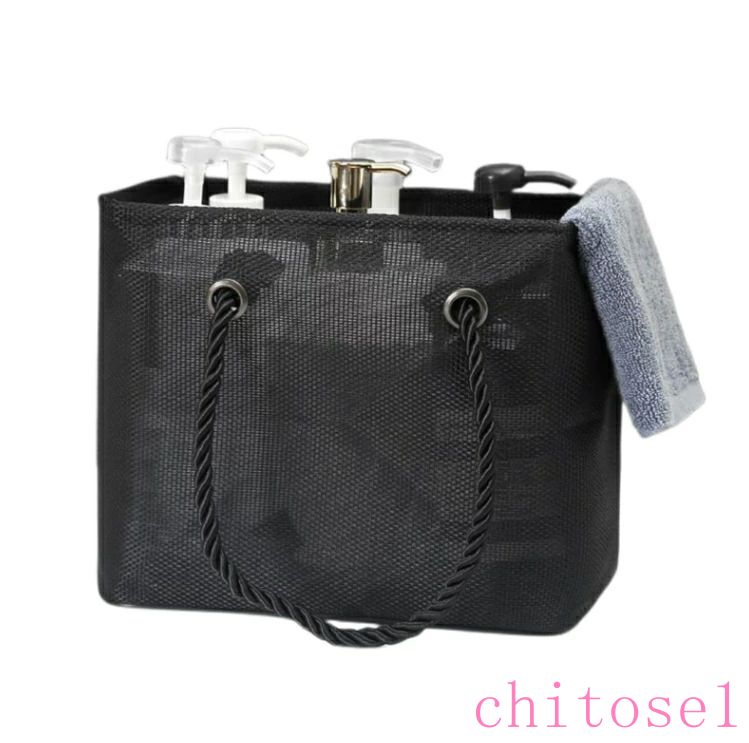スパバッグ 温泉バッグ プール 銭湯 大容量 折りたたみ 防水 バスルーム 手提げバッグ 洗面用具 歯ブラシ 化粧品 たっぷり収納 シャワー お風呂 温泉 かご 軽量 丈夫 速乾 洗面所 掛けバッグ バス用品 メッシュ収納ポーチ ブラック
