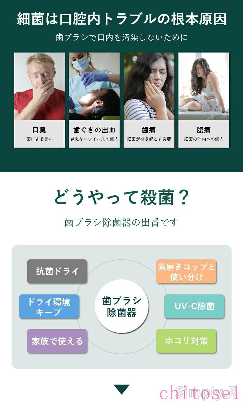 歯ブラシ除菌機 UV除菌 壁掛け式 カビ防止 歯ブラシ収納ホルダー/ケース 静音 UBS...