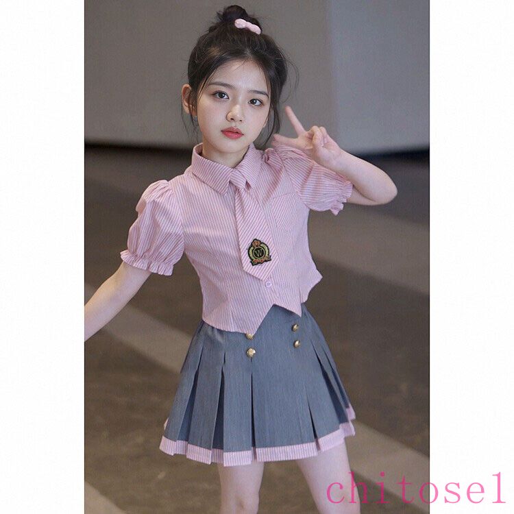期間限定5%クーポン JK風 制服セット シャツ＋スカート＋ネクタイ付き 女子高生風 コスプレ chitose1 可愛い 学生服 上下セット 通学風 ピンク 夏服 上下2点セット おしゃれ 通勤 通学 秋冬 軽量 快適 2