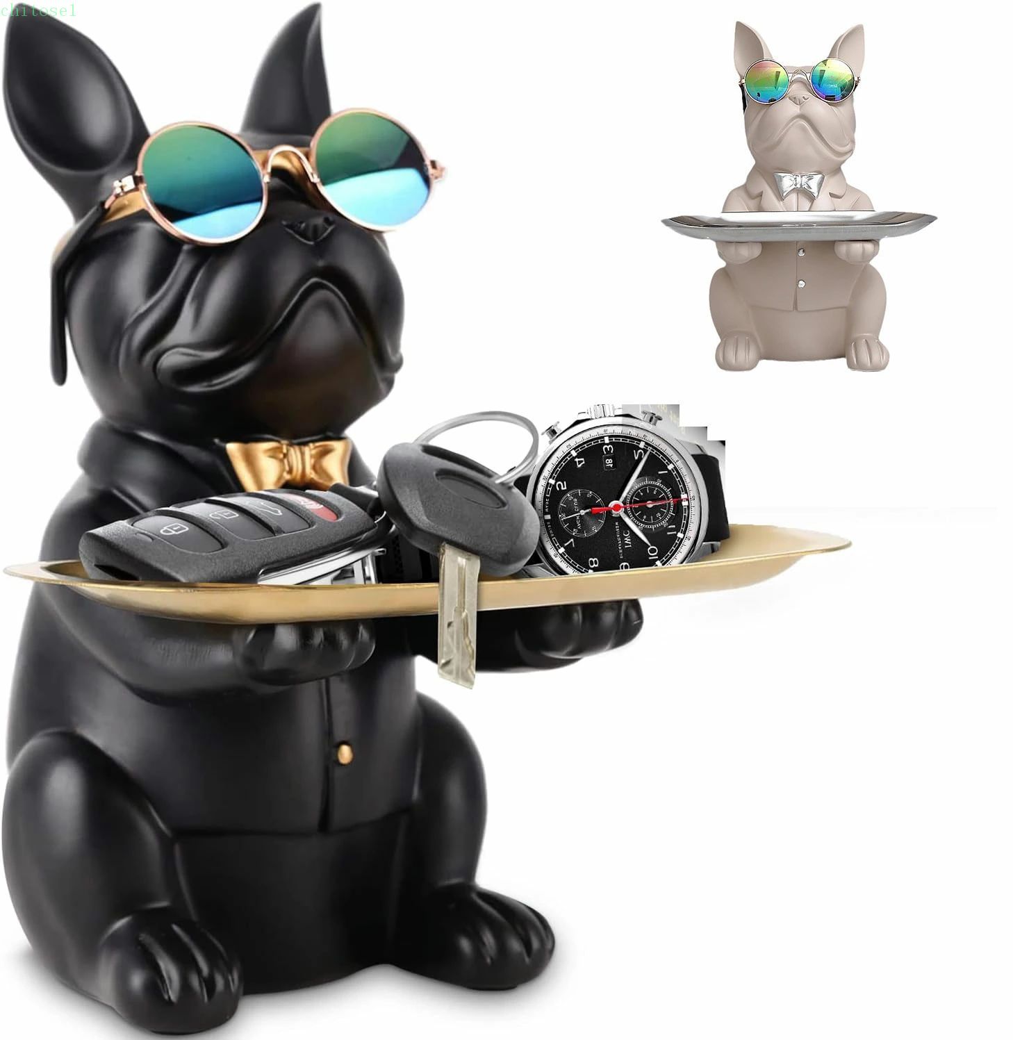 【最大2000円OFF】皿を捧げる犬さん 置物 キー収納トレイ ブルドッグ お皿 貯金箱 小銭ボックス 3in1 面白い犬オーナメント 誕生日プレゼント 男性 置物 卓上便利な収納 玄関に飾る 鍵置き 化粧品/キャンディーなど小物収納 誕生日 クリスマスプレゼント