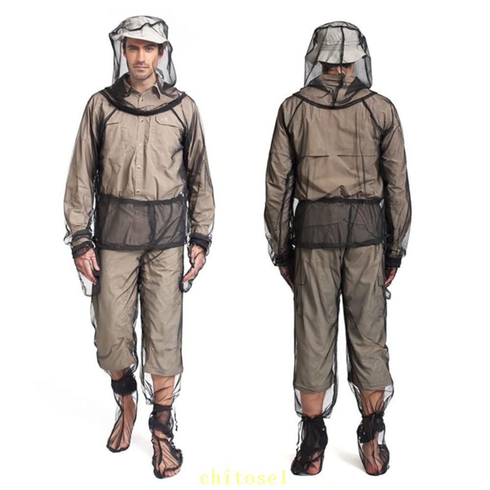 期間限定5%クーポン 4点セット 虫除けウエア 防虫 男女兼用 虫除けネット 蚊対策 通気性 農作業 アウトドア ガーデニング 家庭菜園 昆虫採集 ブラック S/Mサイズ メッシュ コンパクト 肌触り良いお手入れ簡単 軽量 chitose1