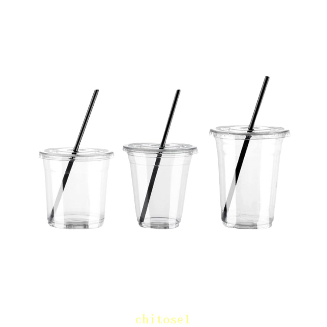 Rakuten - 期間限定5%クーポン 漏れ防止紙付き ストロー付き プラカップ 蓋付き 透明 プラスチックコップ 使い捨て カップ コーヒーカップ クリアカップ フラット蓋付き 冷たいドリンクカップ テイクアウトカップ 50/100個 飲み物 chitose1
